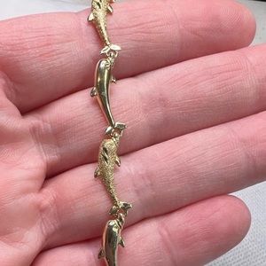 Dolphins Solid 14K Yellow Gold Link Bracelet
